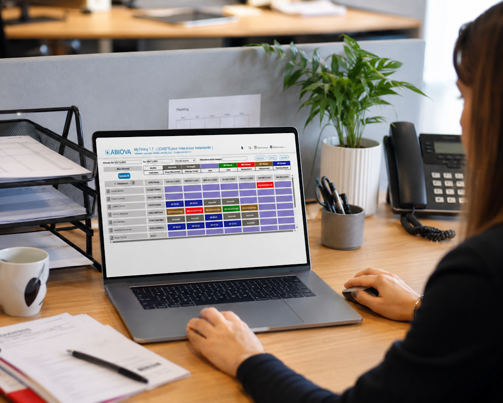 Tableau de bord du logiciel MyTiming avec planning et suivi des temps